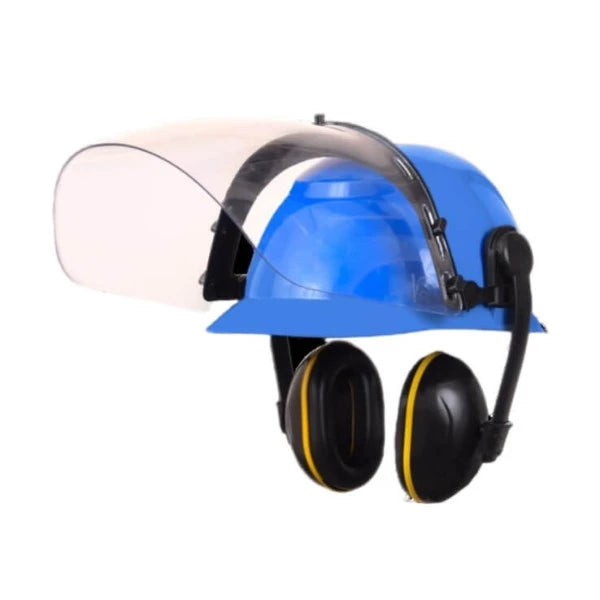 Capacete Classe A e B Azul com Abafador e Protetor Facial